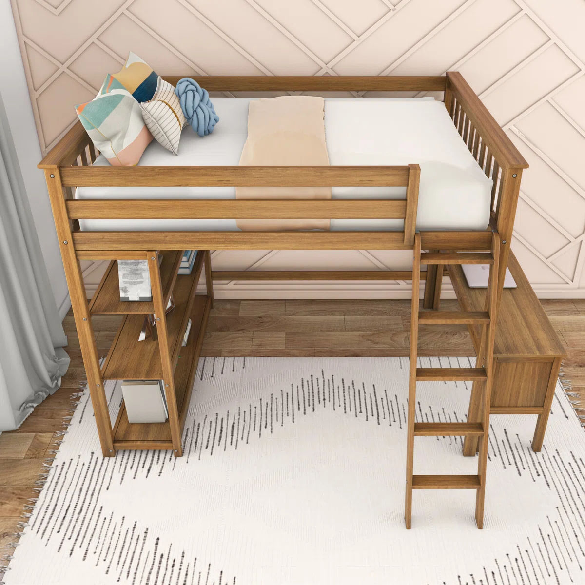 Ermal Full High Loft Bed With Bookcase And Desk thumbnail 4